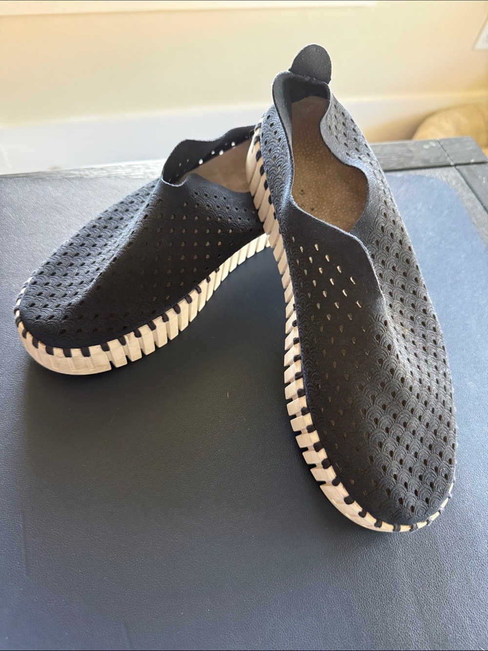 Ilse Jacobsen Navy Blue Perforated Slip-On Sneaker